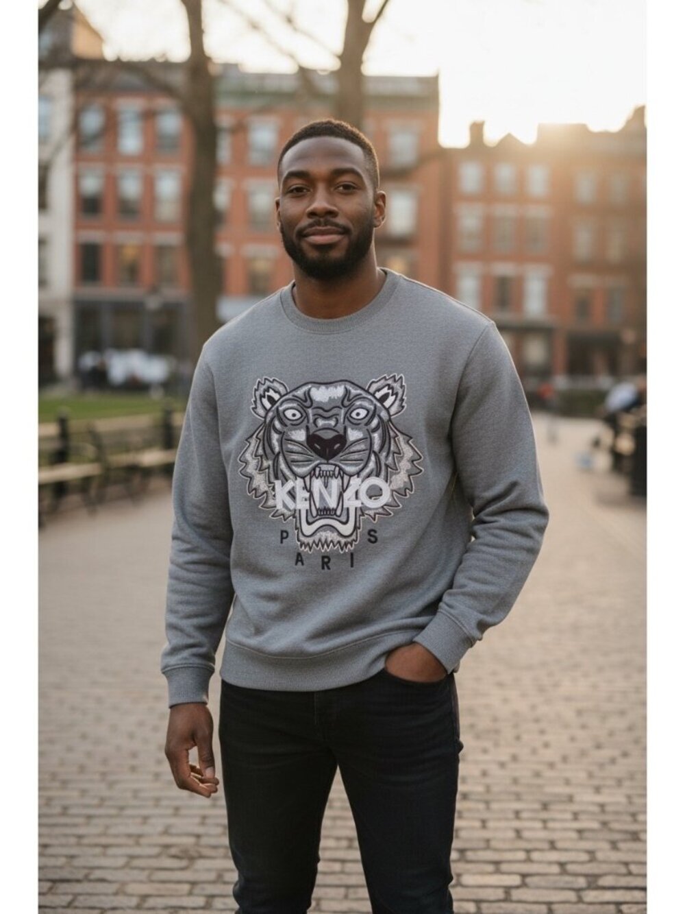 Kenzo Men's Gray Embroidered Tiger Sweatshirt